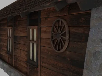 cabin wooden house with roof Low-poly 3D model