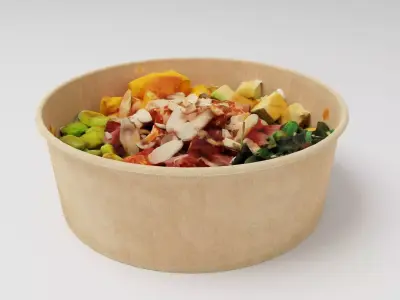 poke bowl lunch with tuna rice avocado mango seaweed algae 3D model