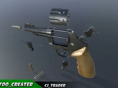 SM557 Revolver 44 Magnum Low-poly 3D model Low-poly 3D model