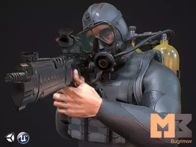 Military Diver Low-poly 3D model