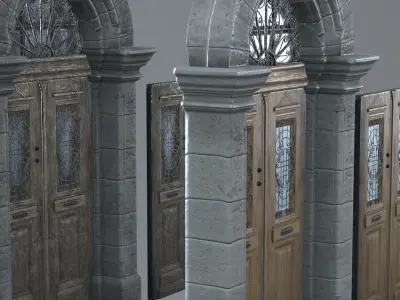 Wooden Door unpainted game asset Low-poly 3D model