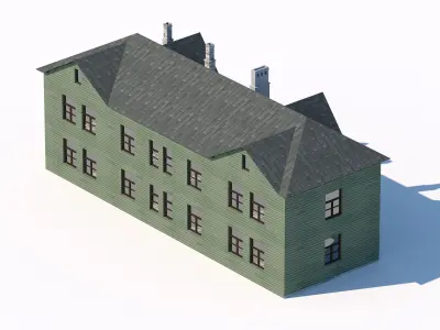 Wooden vintage residential building with arched entrances 3D model