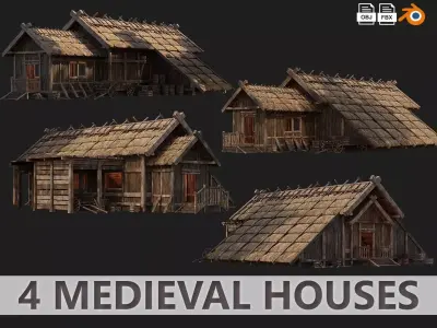 4 Old Medieval House PBR 4K GameReady Pack 37 to 40 Low-poly 3D model