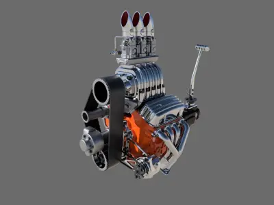 Cartoon V8 vintage engine 3D model