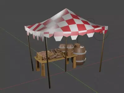 Market Stall Beer Bread and Pretzels Free low-poly 3D model