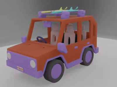 Low poly car toy with surfboards Free low-poly 3D model