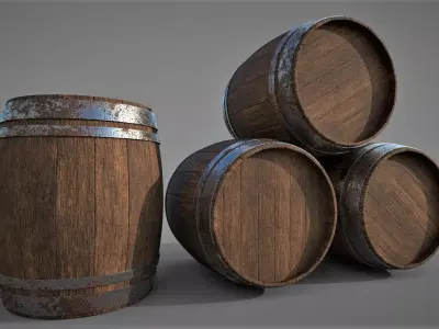Wooden Barrel Free low-poly 3D model 10
