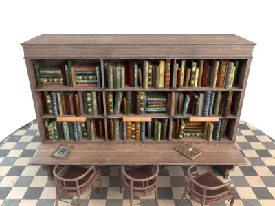 Bookshelf and chairs Low-poly 3D model