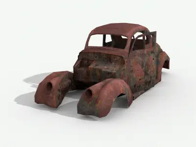 Damaged Rusted Cars - Junkyard Part 3 Low-poly 3D model