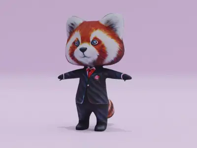 Red Panda Suit Charatcer T-Pose Low-poly 3D model