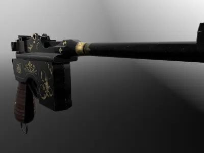 Mauser C96 German WW2 pistol Low-poly 3D model