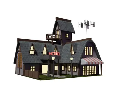 small hotel Low-poly 3D model