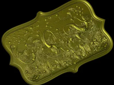 Aquatic Mermaid Theme Panno v3 for CNC Relief engraving 3D model