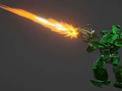 AVATAR ROBOT RIG MUZZLE FLASH WEAPON WITH ANIMATION Low-poly 3D model