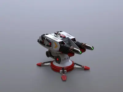Sci-Fi laser Turret 4 Low-poly 3D model