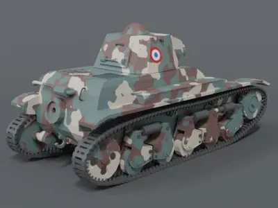 Low Poly Cartoon Renault R35 Tank Low-poly 3D model
