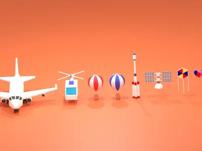 Cartoon Flying Vehicles and Props Pack Low-poly 3D model