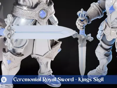 Stylized Sword - Ceremonial Royal Kings Sigil - Game Ready 3D model