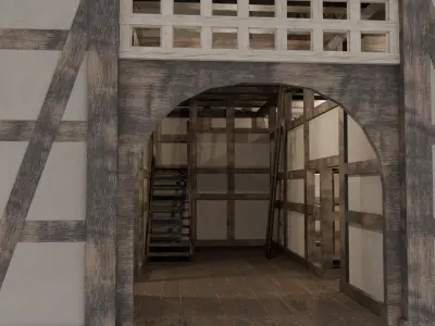 Medieval half-timbered Barn Low-poly 3D model
