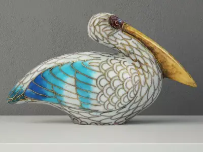Cloisonne Pelican with Garnet Eyes 3D model