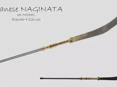 Japanese Realistic Naginata 3D Model Low-poly 3D model