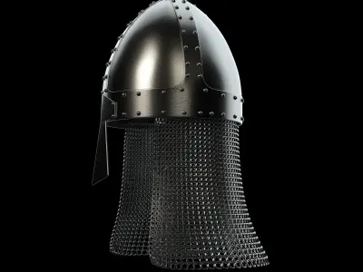 Medieval knight helmet with chain mail 3D model