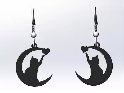 cat and moon earrings 3D model