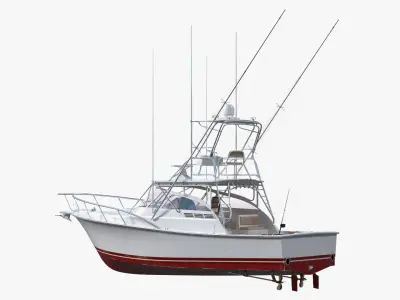 Used Sports Fishing Boat Henriques 35 Red 3D model