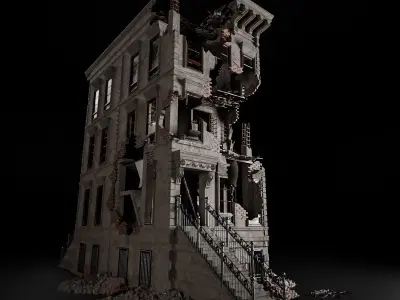 DESTROYED OLD BUILDING POST APOCALYPSE 003 Low-poly 3D model