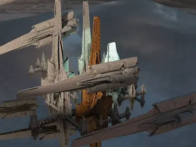 Space Fleet with Port City Kit bash 3D model