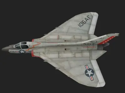  Douglas F4D Skyray jet fighter Hand painted game model Low-poly 3D model