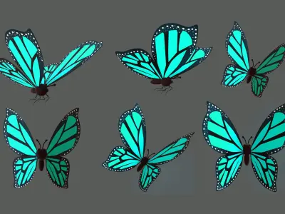 Cartoon Butterfly Wing Flapping 03 Animated Low-poly 3D model