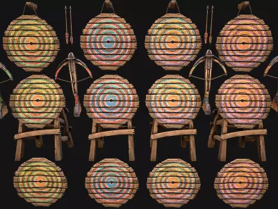 Medieval Target and Crossbow Shooting Range Set Low-poly 3D model