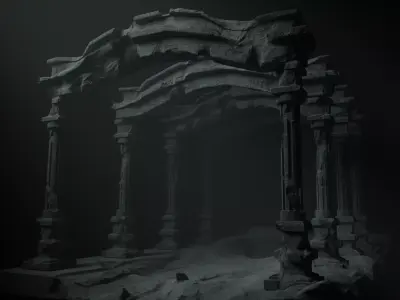 Ancient Temple Ruins High Poly and Low Poly Low-poly 3D model
