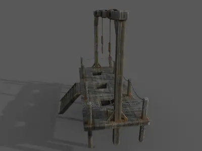 Gallows 3D model wooden platform with ropes hanging from it Low-poly 3D model