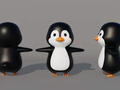 Rigged Cartoon Penguin Low-poly 3D model