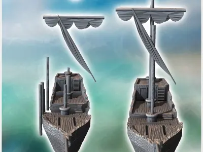 Medieval boat with folded sail and mast observation post 4 - Med 3D print model