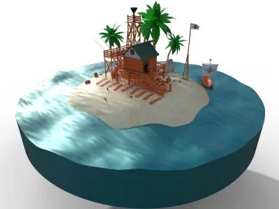 House on the sea Low-poly 3D model