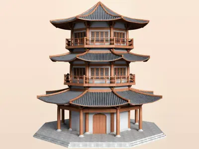 Chinese tower Low-poly 3D model
