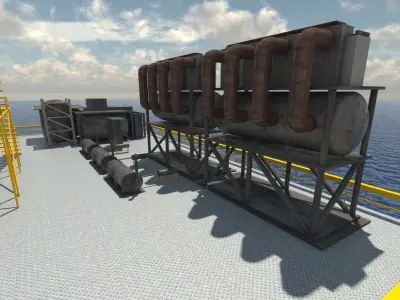 Oil rig textured 3D model