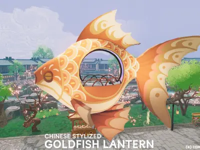 Chinese Stylized Goldfish Festival Lantern with Animation Low-poly 3D model