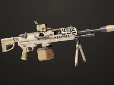 Machine Gun 14 Brown All PBR Unity UE Textures Low-poly 3D model