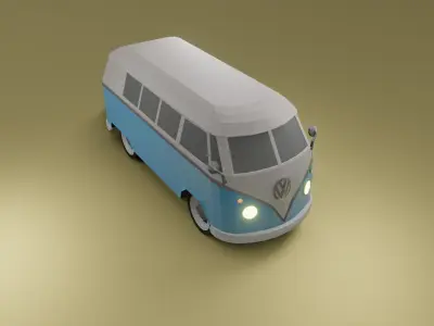 Volkswagen type 2 1967 low poly 3D model Low-poly 3D model