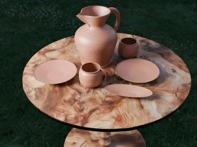Handcrafted Clay Pot Set  Rustic Ceramic Tableware 3D model