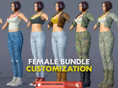 Character - Female Girl Customize Bundle Pack Low-poly 3D model
