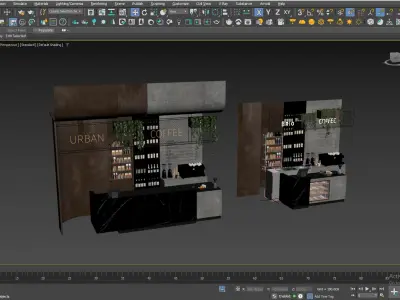 Modern Industrial Coffee Bar with Neon Sign Corona Vray 3D model