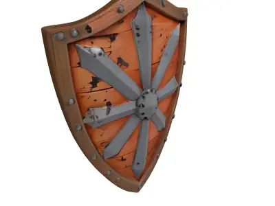 Shattered Wooden Shield with Iron 3D model