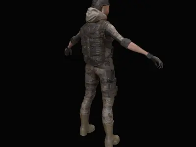 Female Soldier Rigged Low-poly 3D model