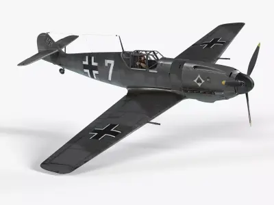 Messerschmitt BF109 German Fighter Airplane Grey V1 3D model