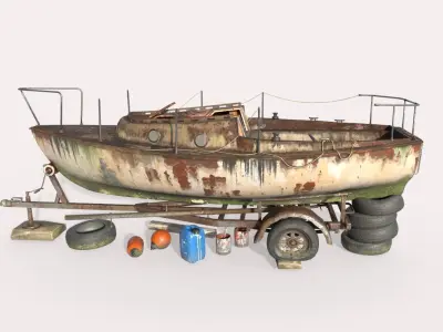 Old Sailboat And Trailer 3D model